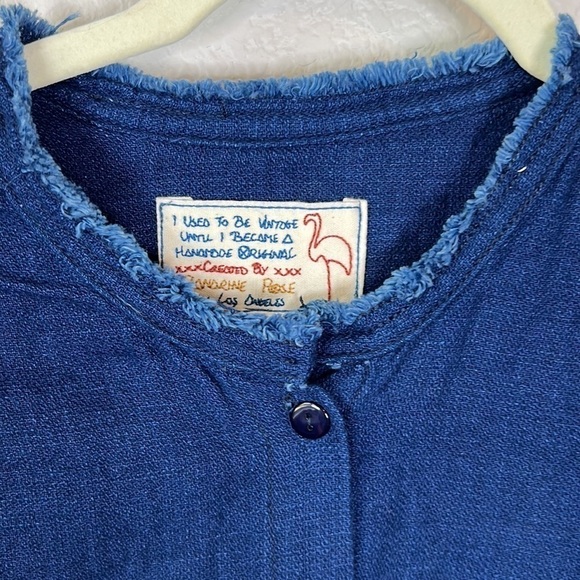 Free People X Sandrine Rose Denim Long Sleeve Mandarin Collar Top Size XS - Picture 6 of 11